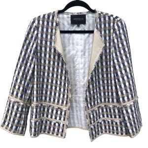 Lafayette 148 open front woven check blazer M